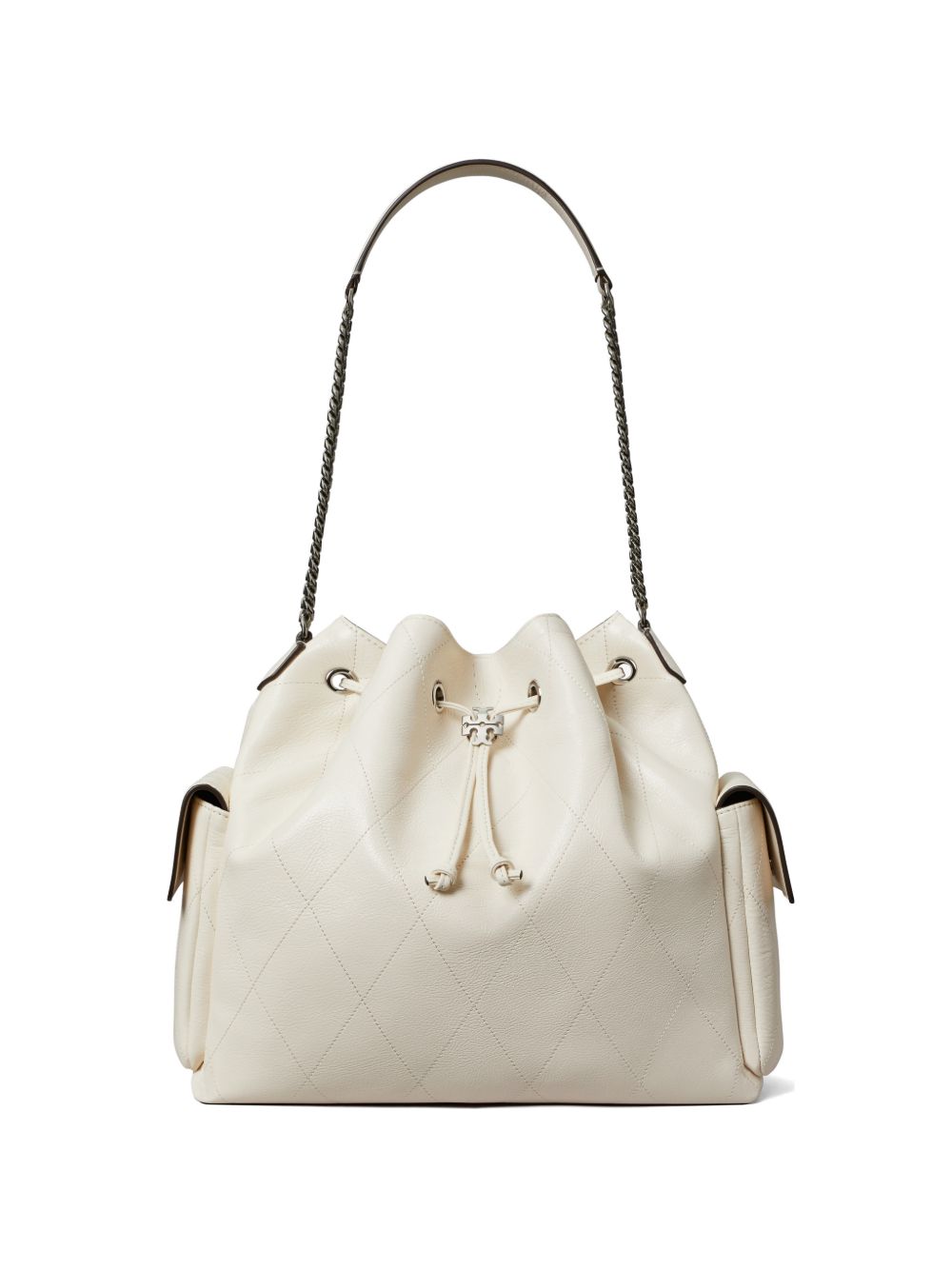 TORY BURCH Borsa a secchiello beige con chiusura a coulisse