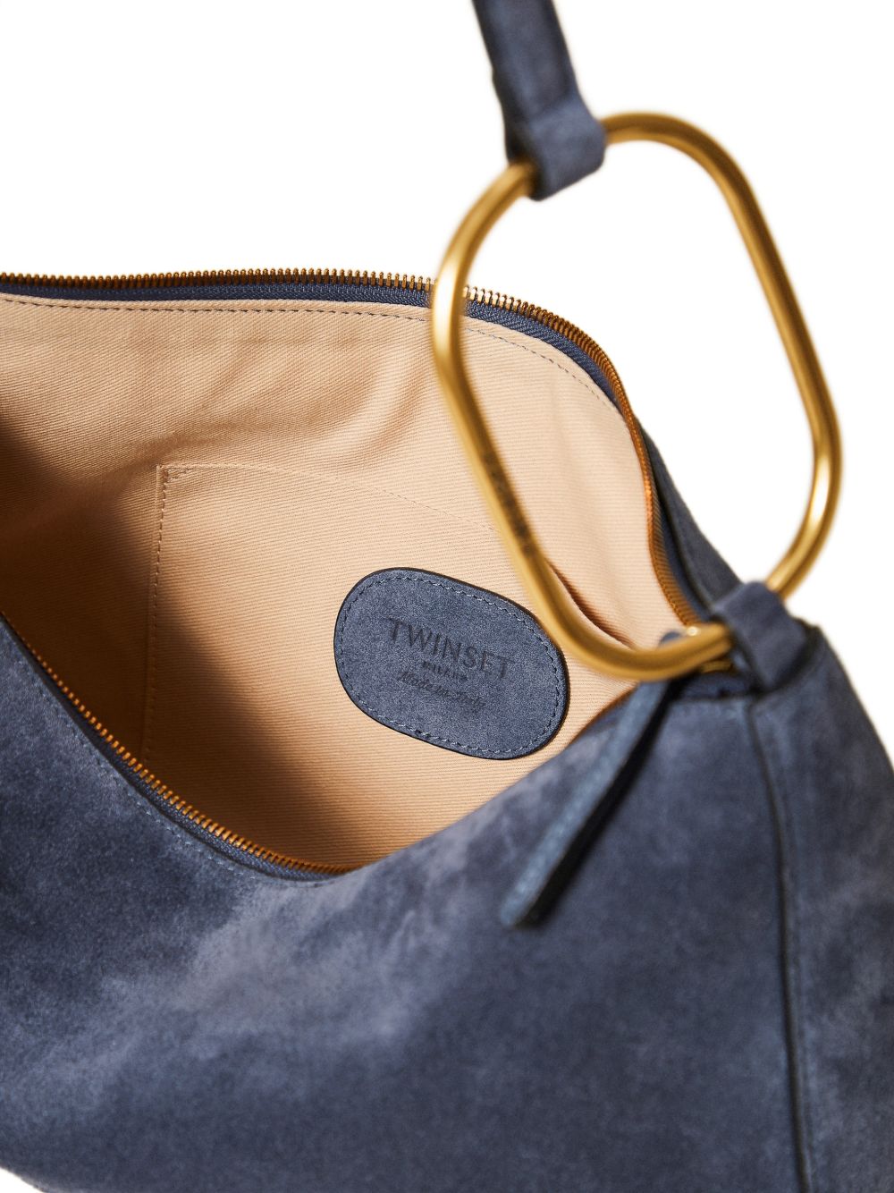 TWINSET Borsa in suede blu notte con anelli dorati