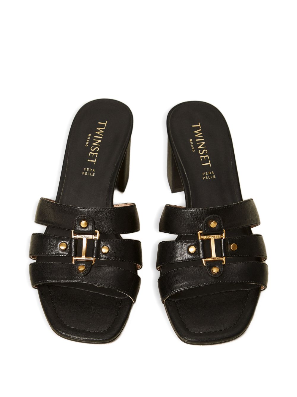 TWINSET Mule in pelle nera con logo