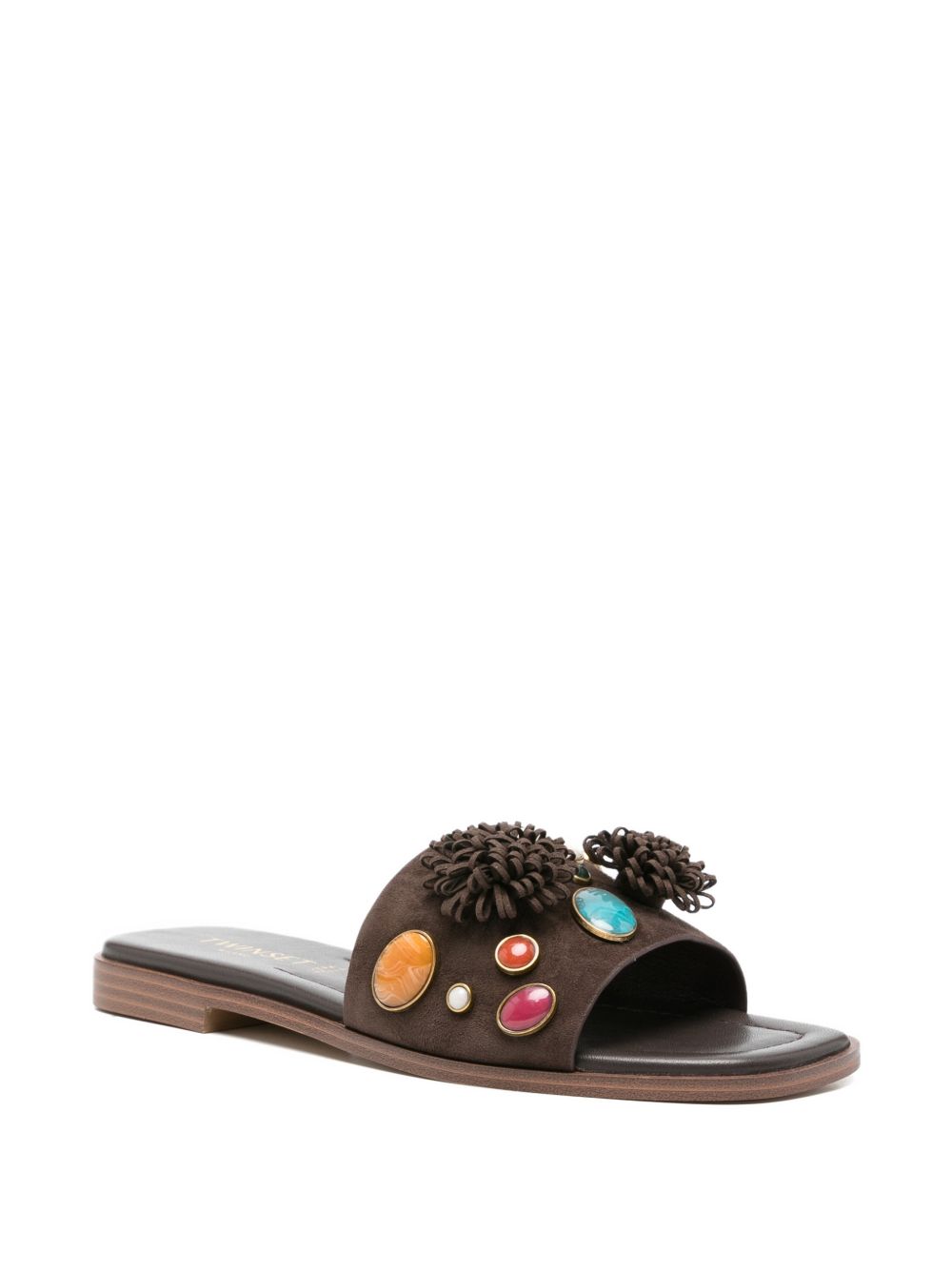 TWINSET Ciabatte in pelle marrone con pietre applicate