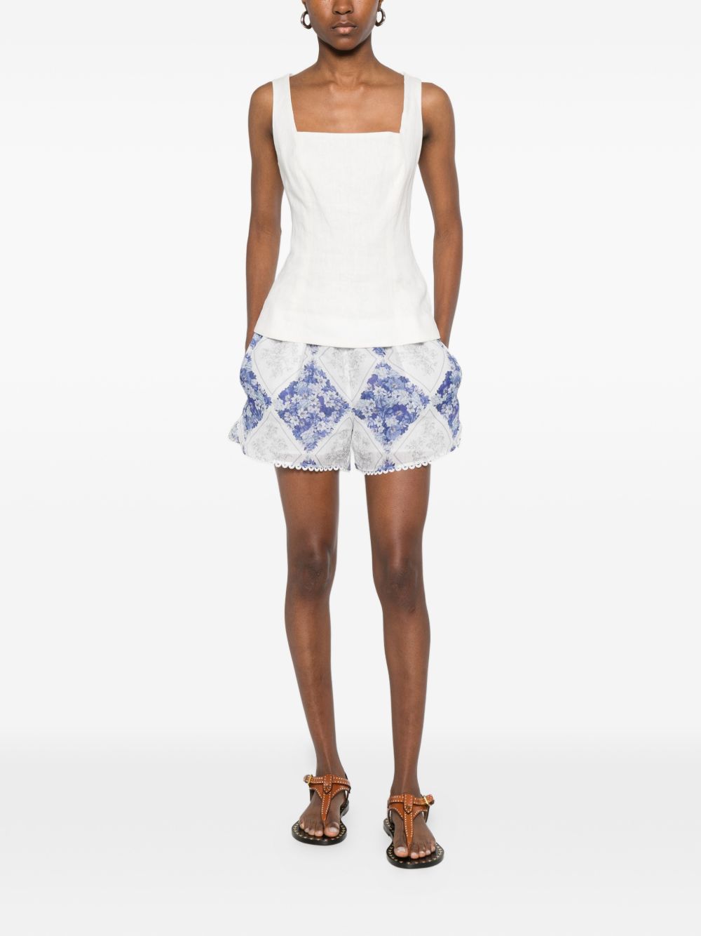TWINSET Shorts con stampa floreale e ricamo