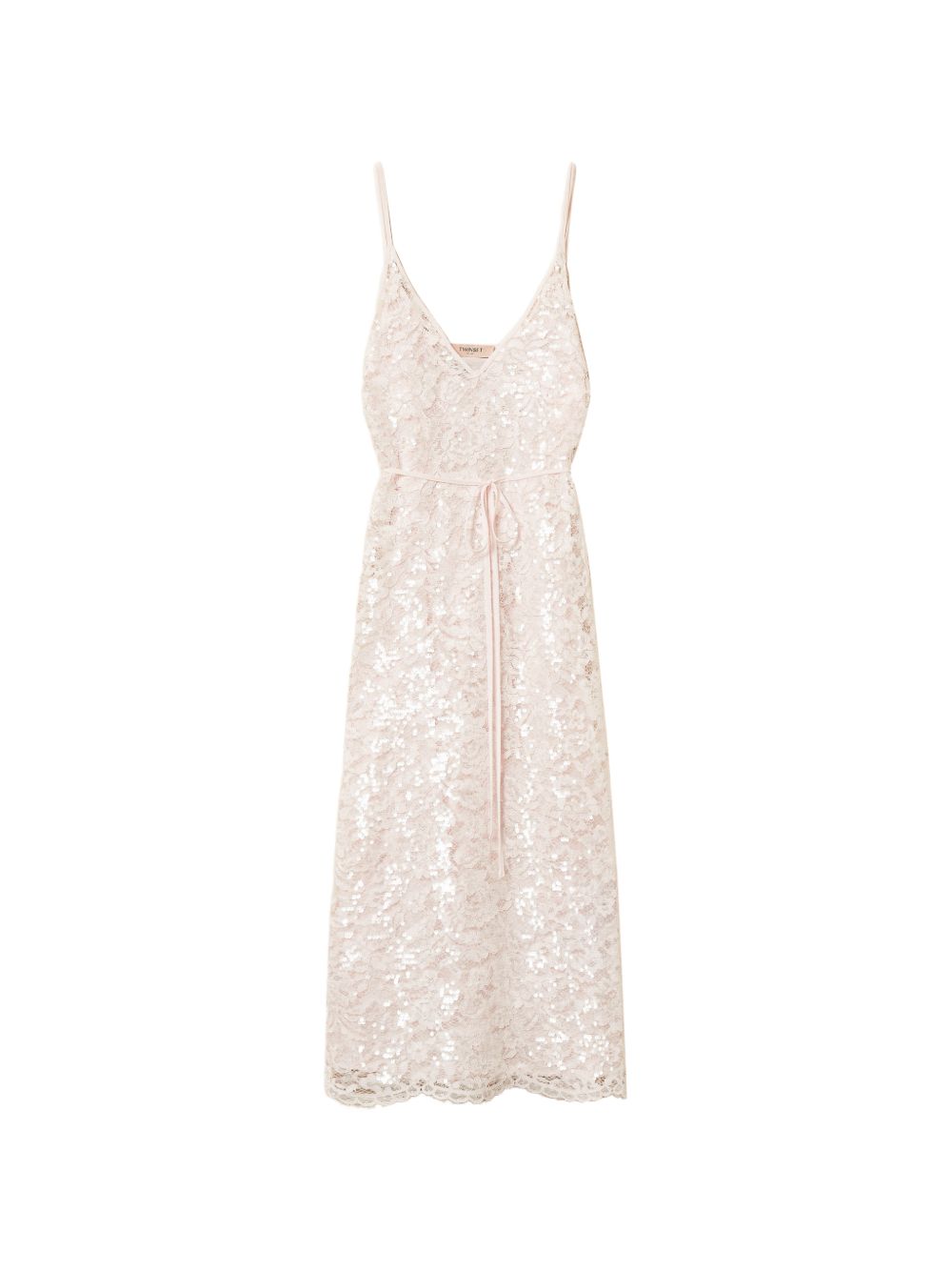 TWINSET Abito midi in pizzo rosa chiaro con paillettes