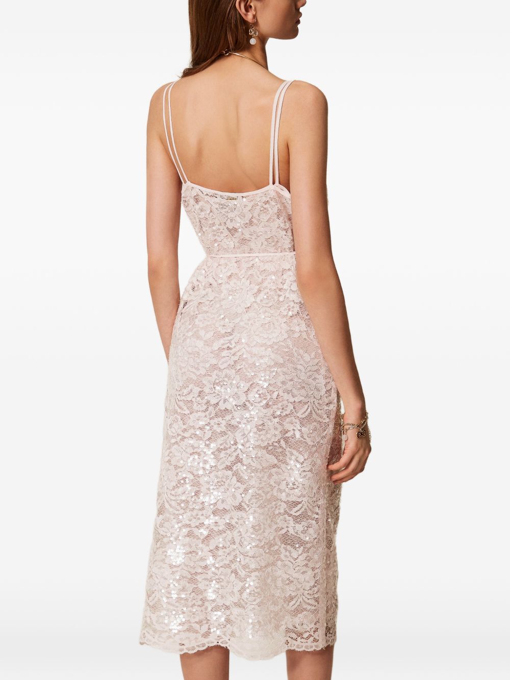 TWINSET Abito midi in pizzo rosa chiaro con paillettes