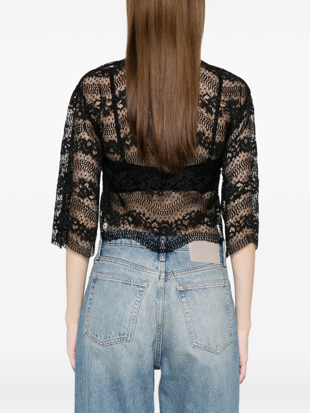 TWINSET Top nero in pizzo con maniche 3/4