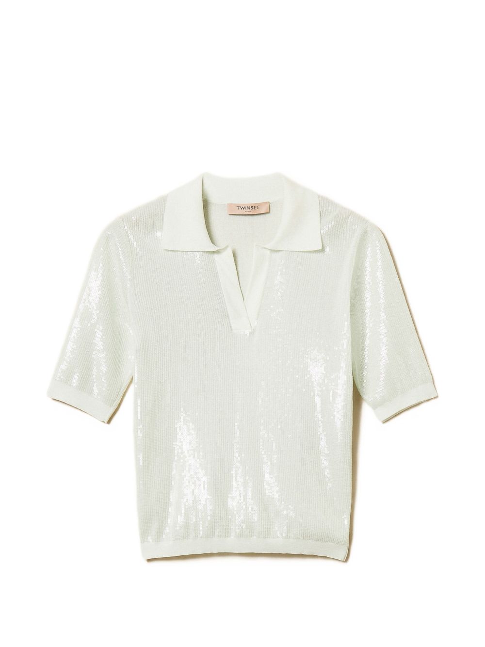 TWINSET Polo con paillettes in cotone verde acqua