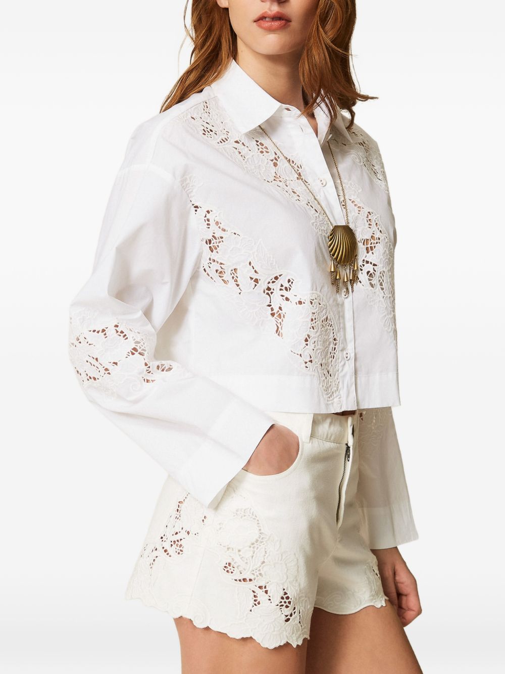 TWINSET Camicia in cotone bianco con ricami