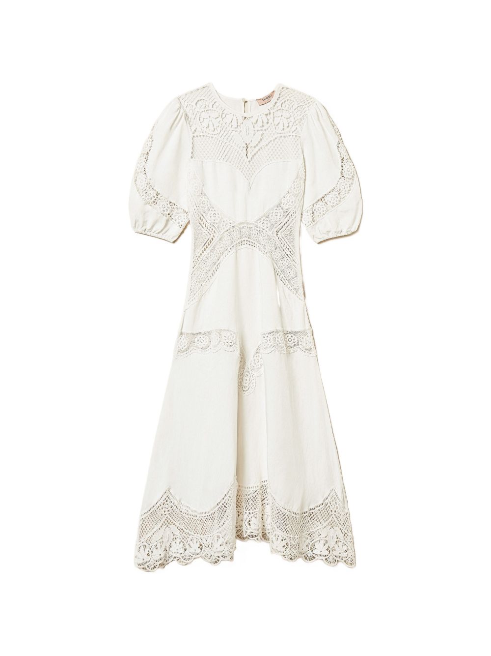 TWINSET Abito bianco con trine e maniche a sbuffo