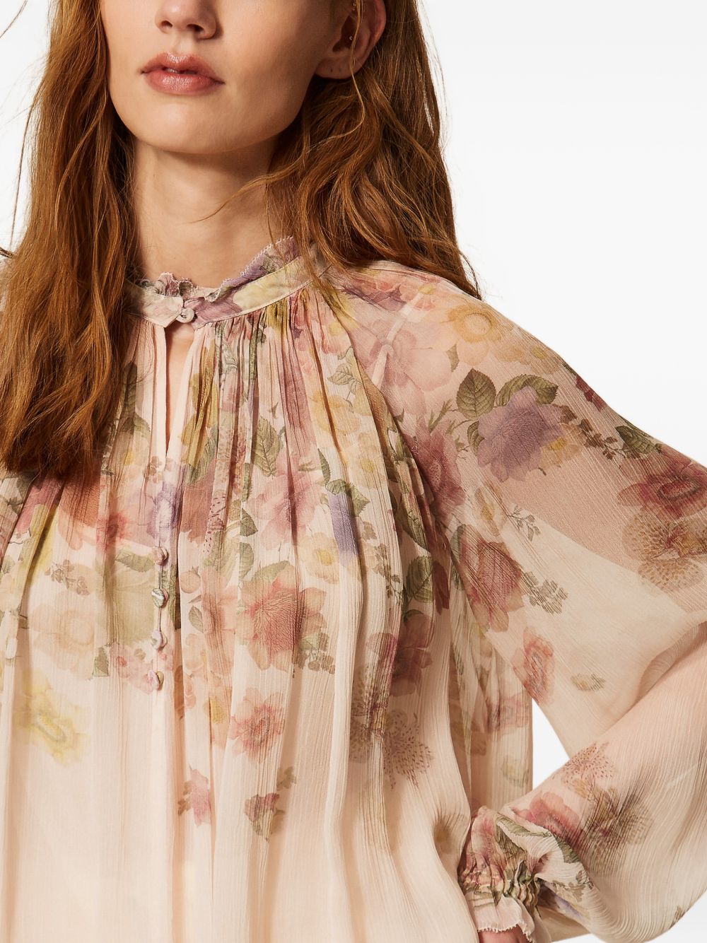 TWINSET Blusa stampa floreale con pieghe e volant