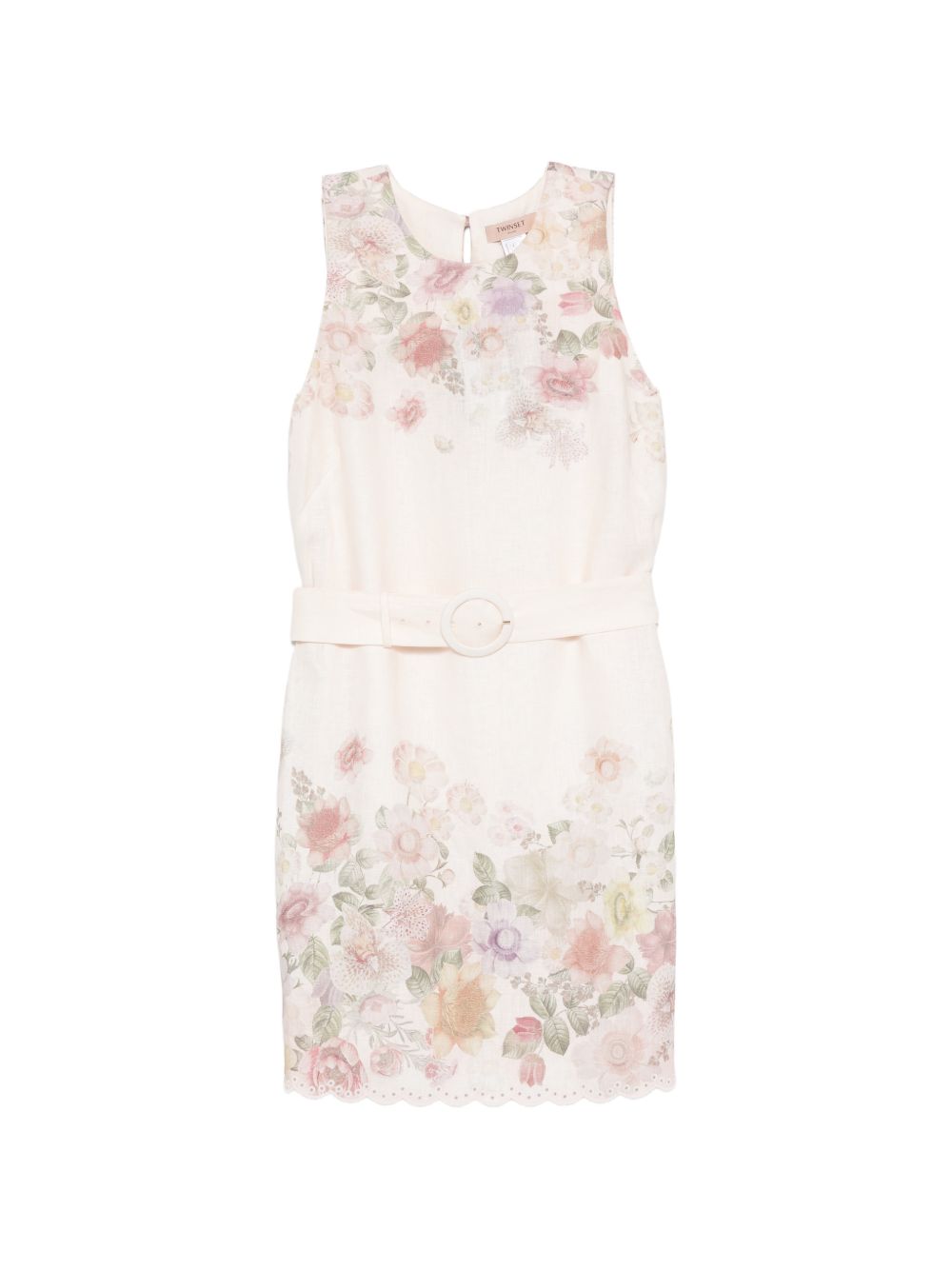 TWINSET Abito corto rosa cipria con stampa floreale