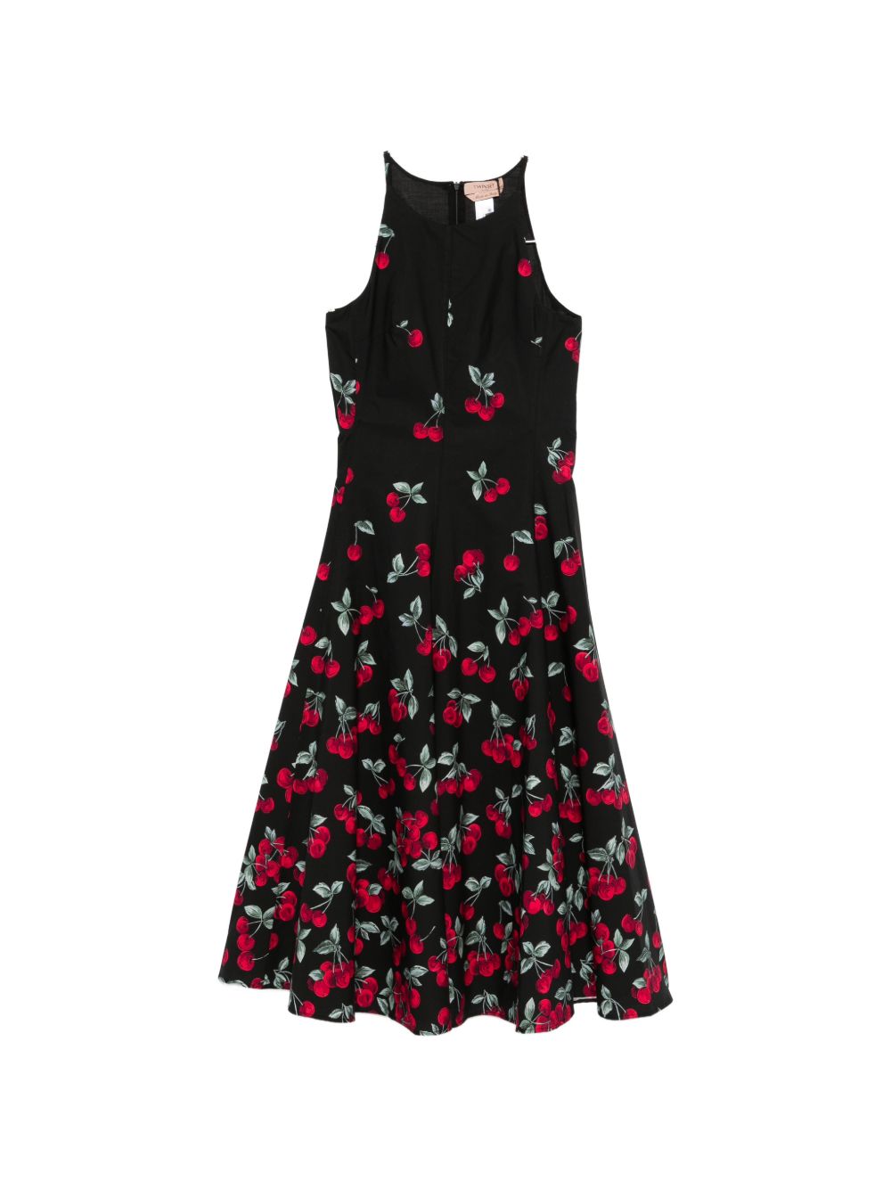 TWINSET Abito midi svasato sul fondo in cotone con stampa ciliegie