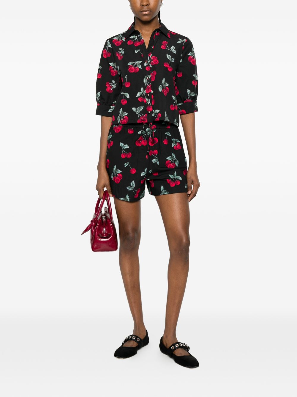 TWINSET Camicia nera con stampa grafica ciliegie all-over