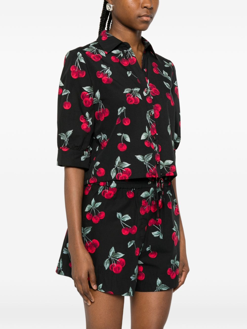 TWINSET Camicia nera con stampa grafica ciliegie all-over