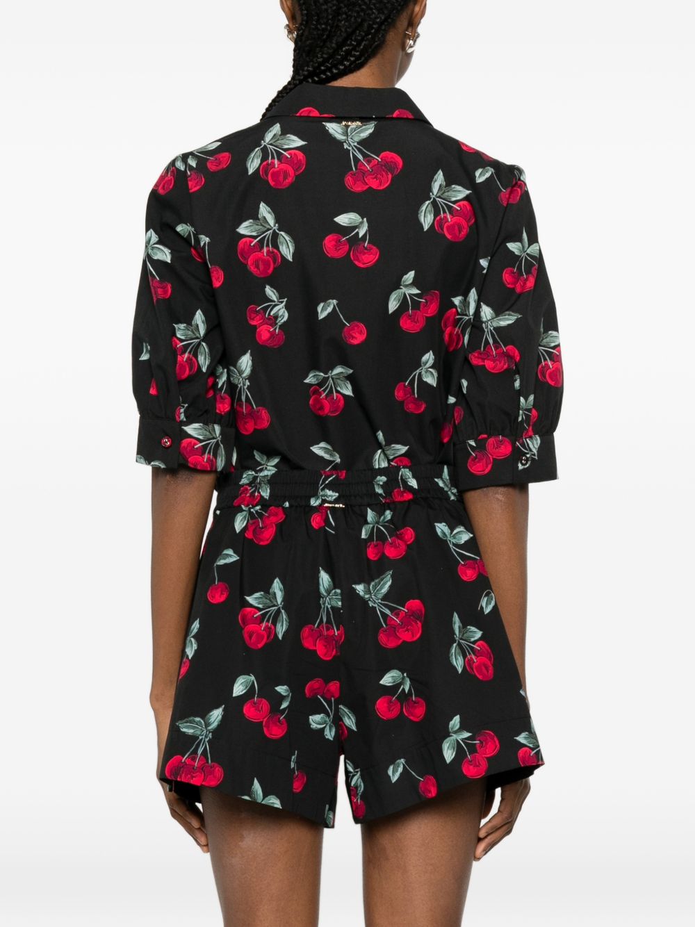 TWINSET Camicia nera con stampa grafica ciliegie all-over