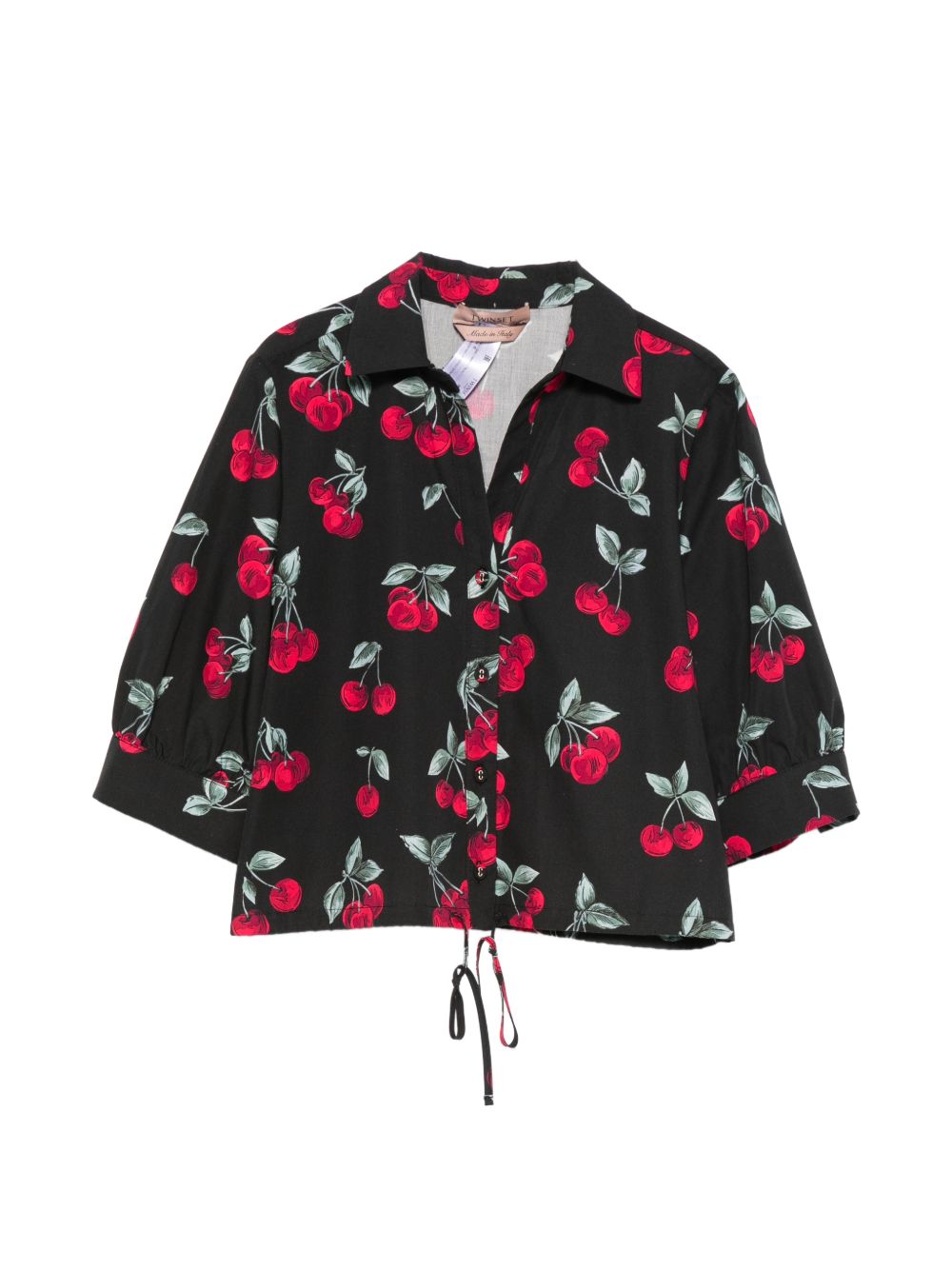 TWINSET Camicia nera con stampa grafica ciliegie all-over