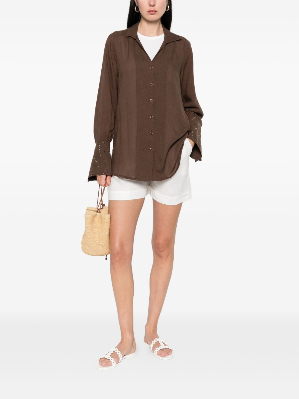 VENUJA Camicia Rodeo marrone con borchie e strass