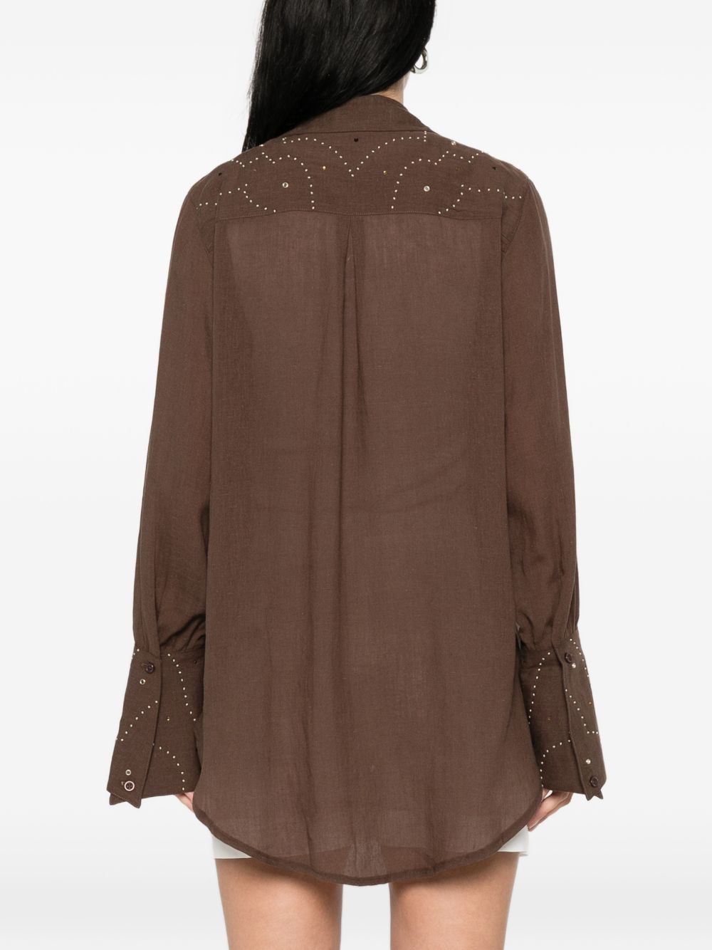 VENUJA Camicia Rodeo marrone con borchie e strass