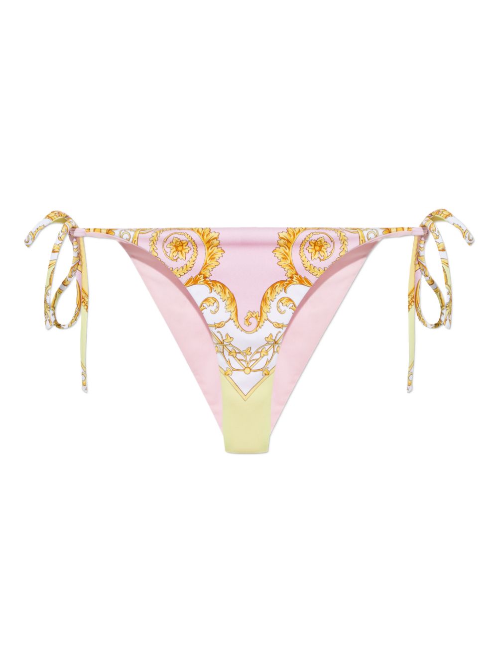 VERSACE Slip bikini rosa chiaro e giallo con stampa Spring Barocco