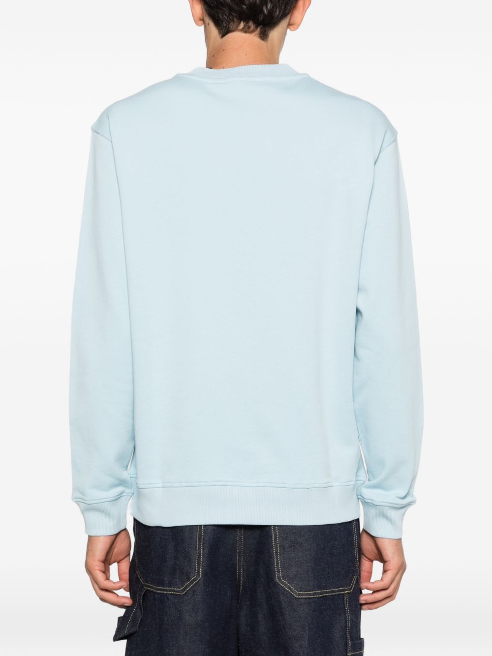 VERSACE JEANS COUTURE Felpa in cotone celeste girocollo con logo bianco