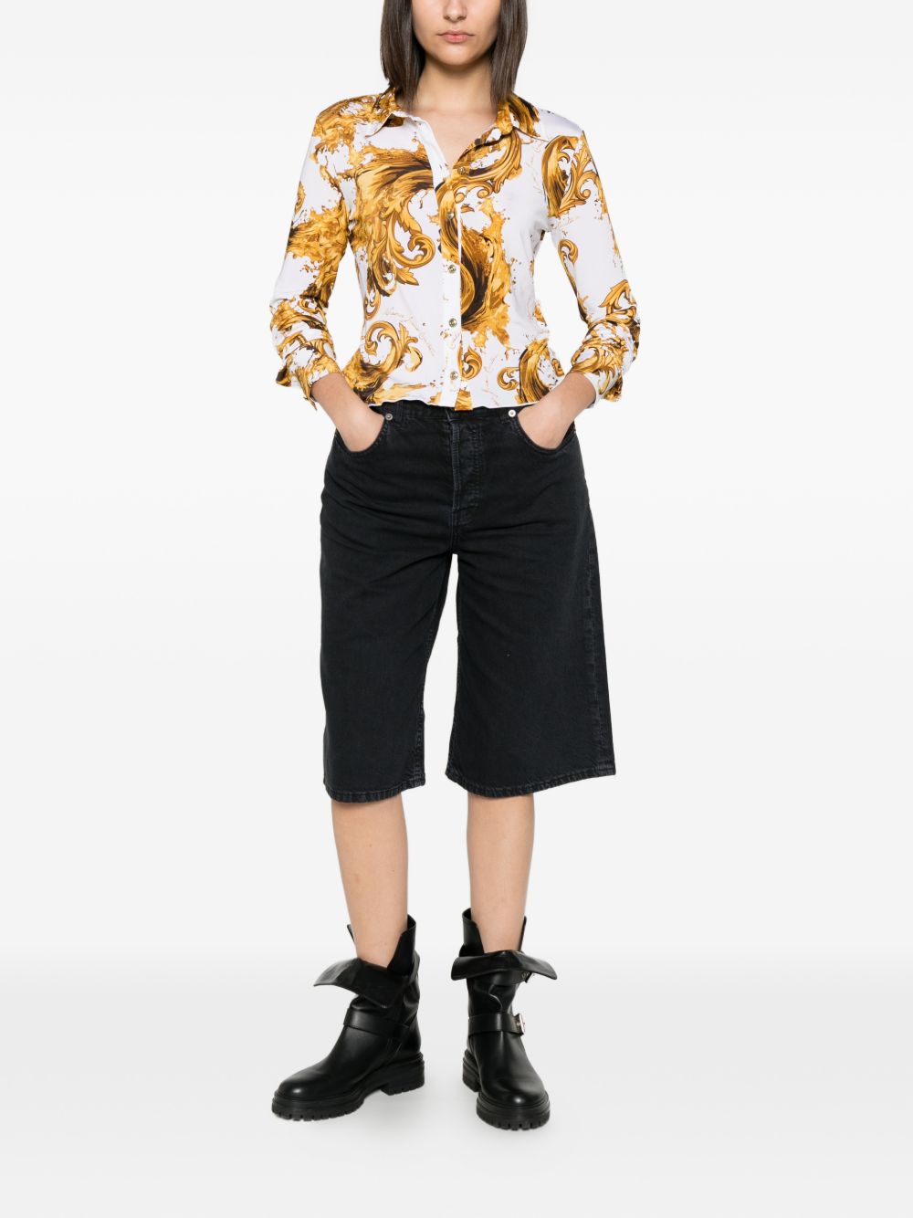 VERSACE JEANS COUTURE Camicia bianca con stampa barocca dorata