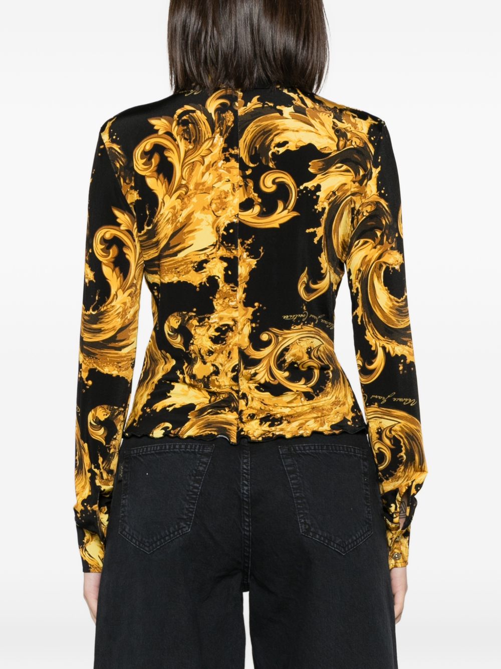 VERSACE JEANS COUTURE Camicia nera con stampa barocca dorata