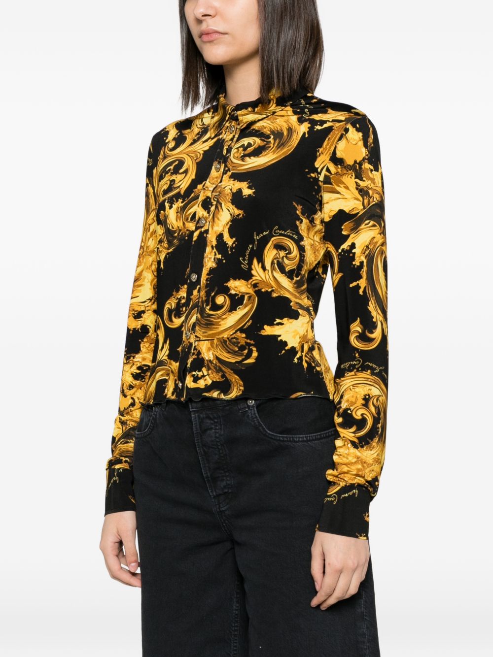 VERSACE JEANS COUTURE Camicia nera con stampa barocca dorata