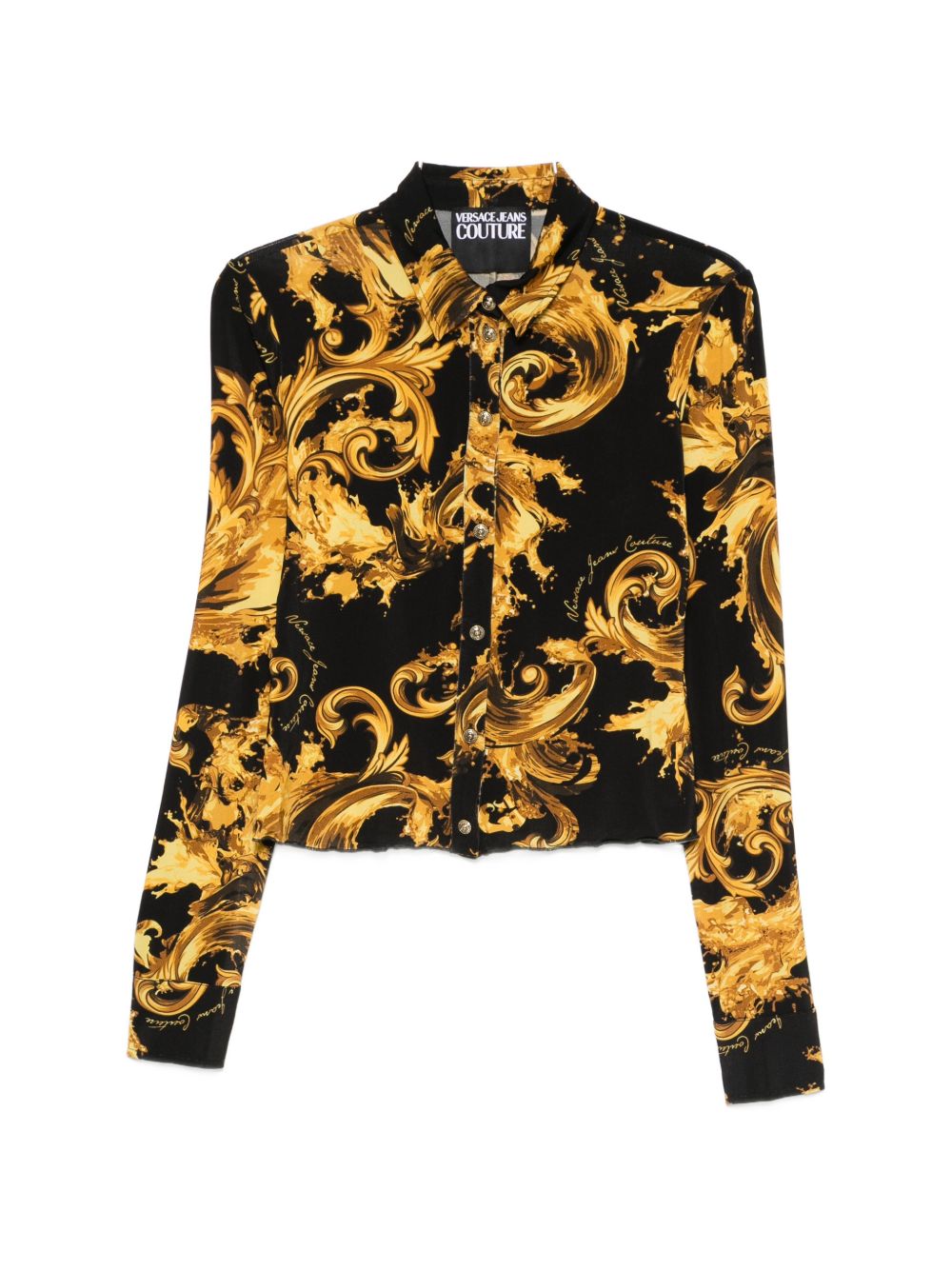 VERSACE JEANS COUTURE Camicia nera con stampa barocca dorata