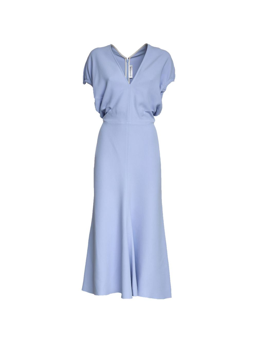 VICTORIA BECKHAM Abito midi azzurro con scollo a V a maniche corte