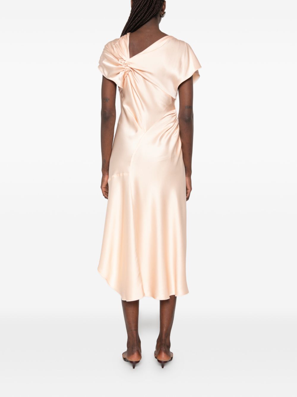 VICTORIA BECKHAM Abito midi satinato rosa chiaro con asimmetrie