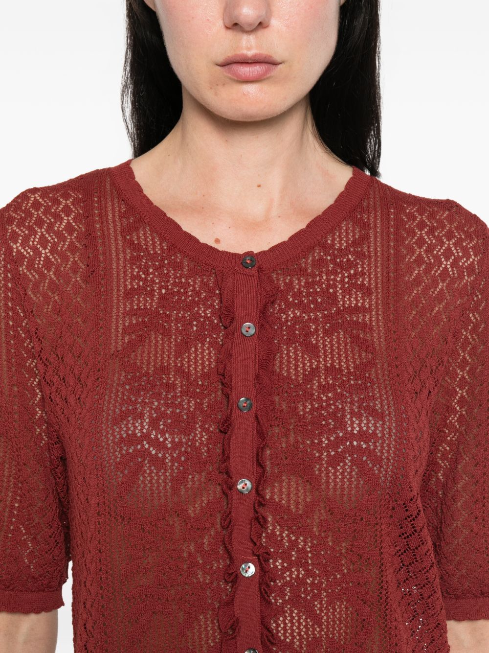 YERSE Cardigan Valeria rosso ricamato a maniche corte