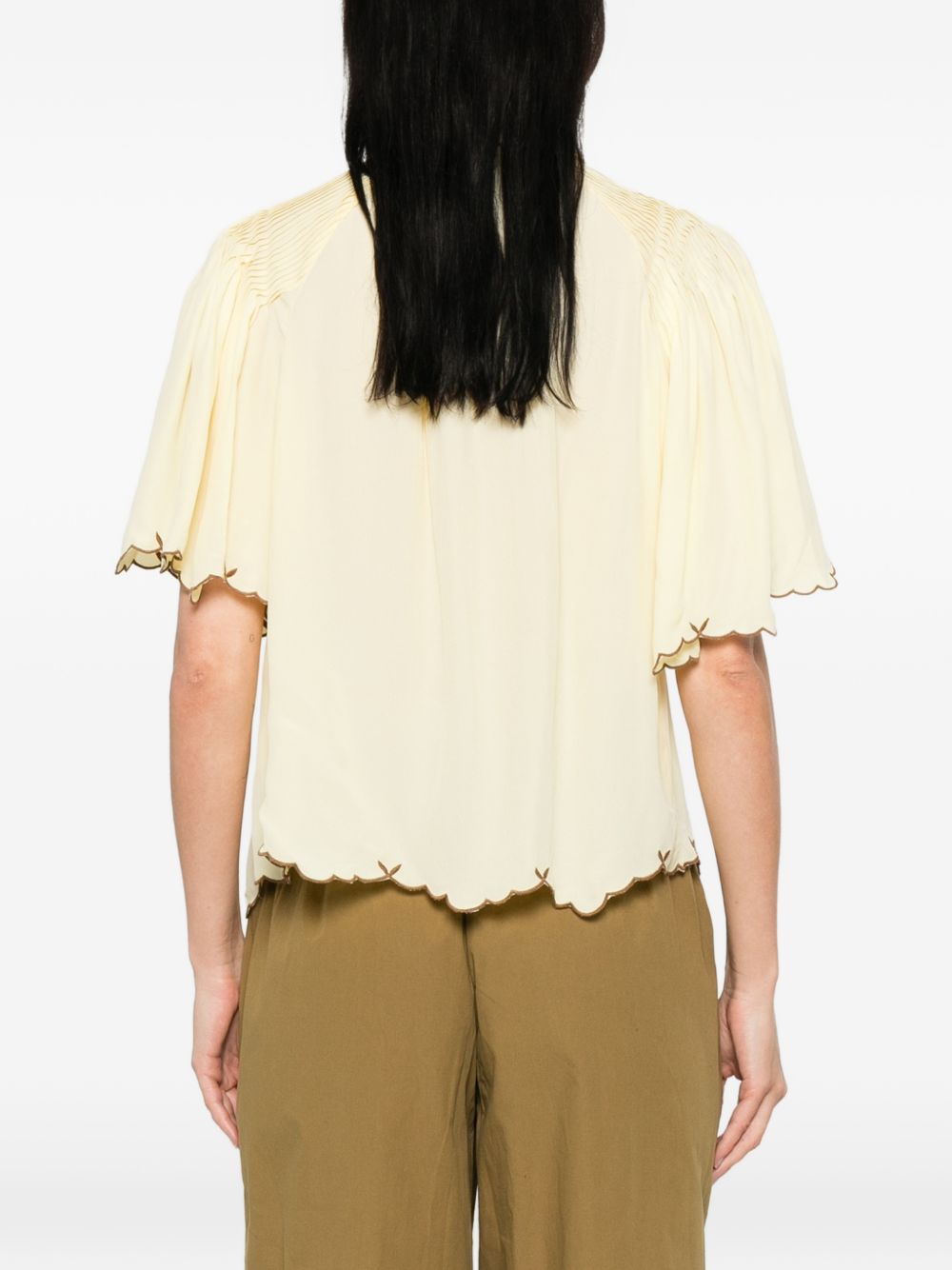 YERSE Camicia Micaela a maniche corte gialla pastello con bordo a contrasto