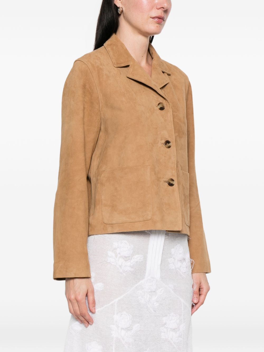 YERSE Giacca in suede monopetto color cammello