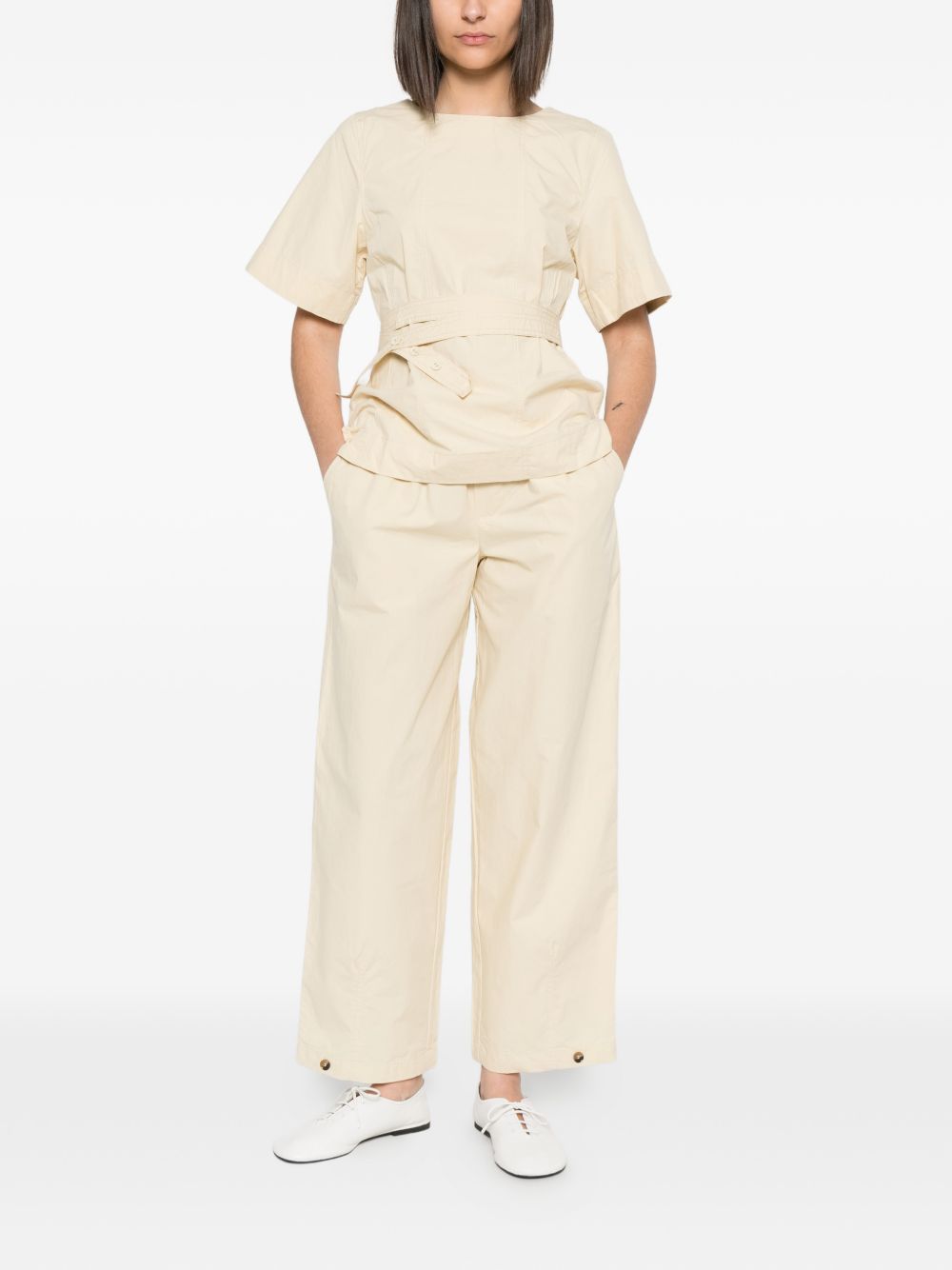 YERSE T-shirt Carli in cotone beige girocollo