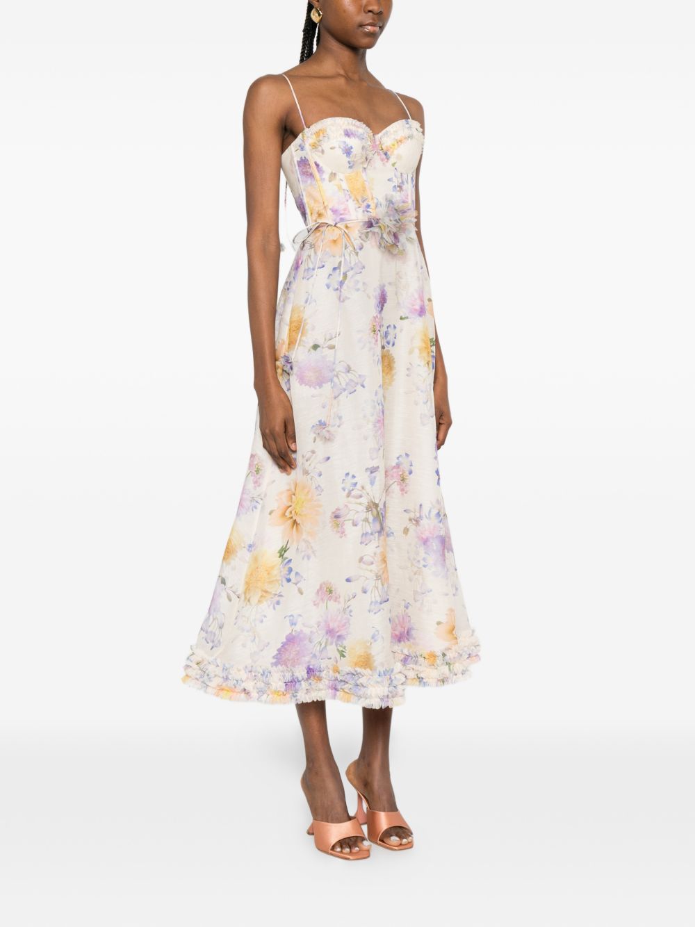 ZIMMERMANN Abito midi con stampa floreale e scollo a cuore