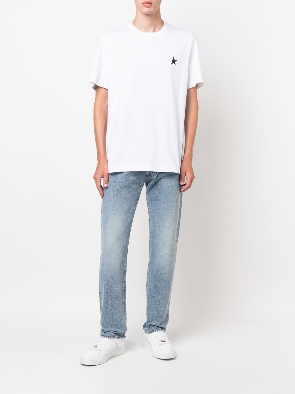 GOLDEN GOOSE T-shirt in cotone bianco con logo iconico a stella nero