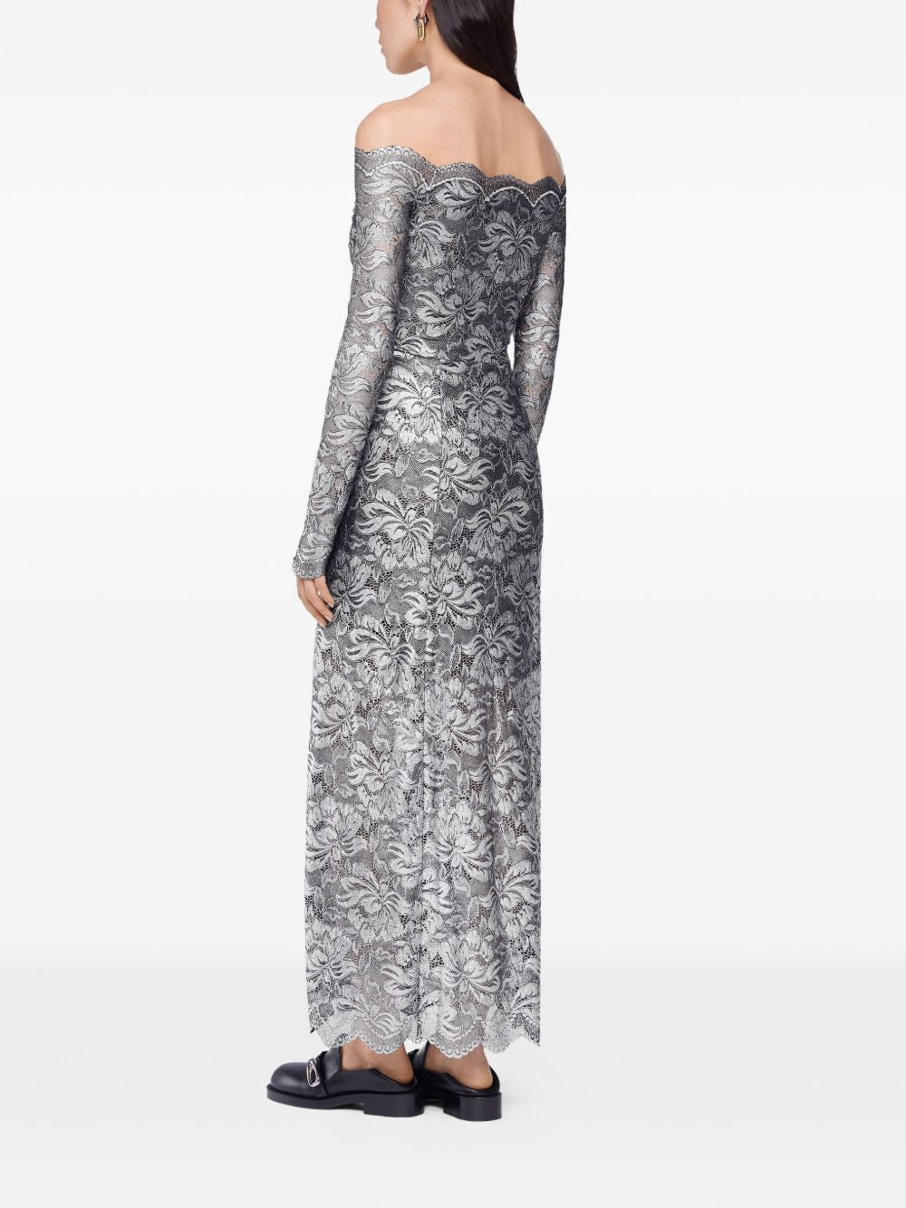 RABANNE Abito lungo in pizzo color argento<BR/><BR/>