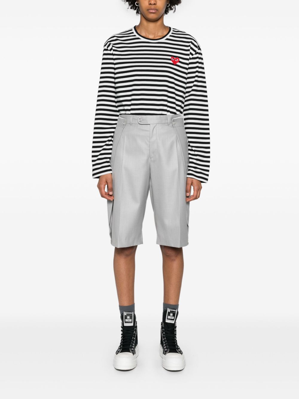 COMME DES GARCONS PLAY Maglia a maniche lunghe in cotone a righe con logo ricamato
