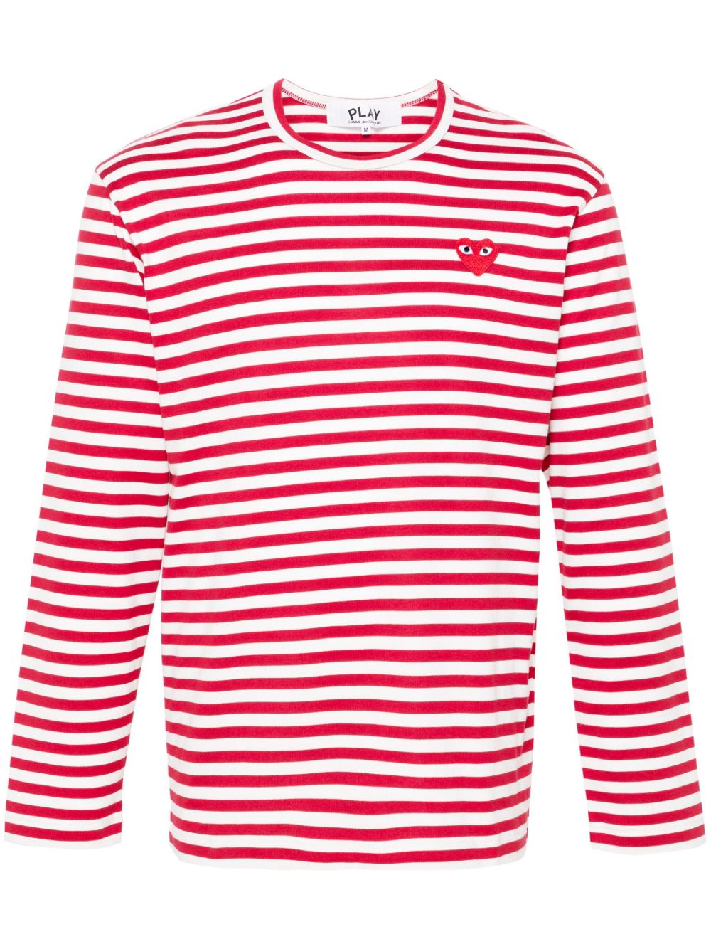 COMME DES GARCONS PLAY Maglia a maniche lunghe in cotone a righe rosse con logo ricamato