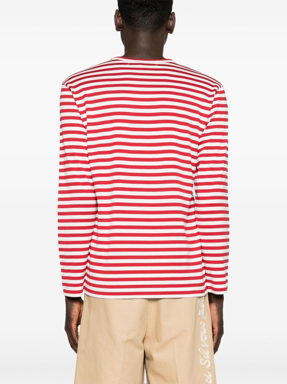 COMME DES GARCONS PLAY Maglia a maniche lunghe in cotone a righe rosse con logo ricamato