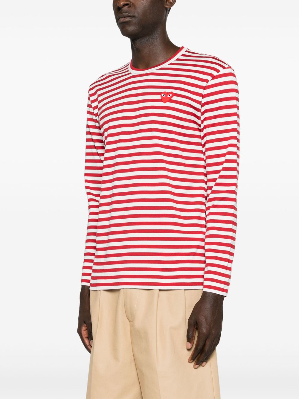 COMME DES GARCONS PLAY Maglia a maniche lunghe in cotone a righe rosse con logo ricamato