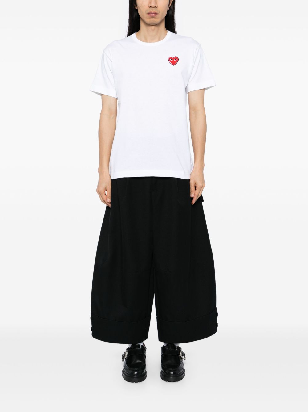 COMME DES GARCONS PLAY T-shirt a maniche corte in cotone bianco con logo ricamato