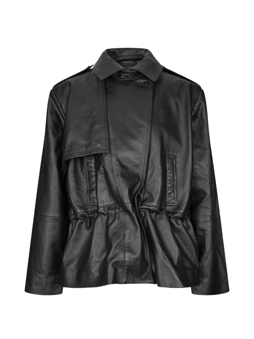 ROTATE Giacca in pelle con coulisse in vita nera