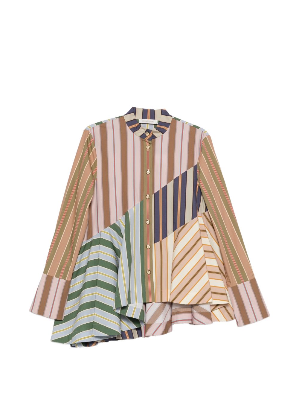 ZIMMERMANN Camicia a Peplo Clash in Popeline di Cotone a Righe