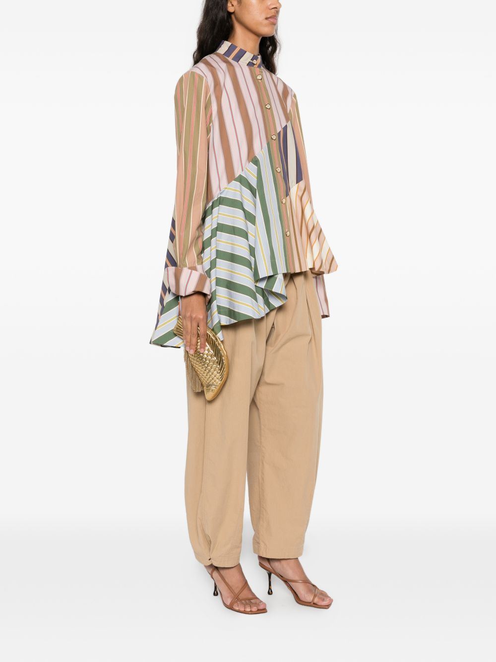 ZIMMERMANN Camicia a Peplo Clash in Popeline di Cotone a Righe