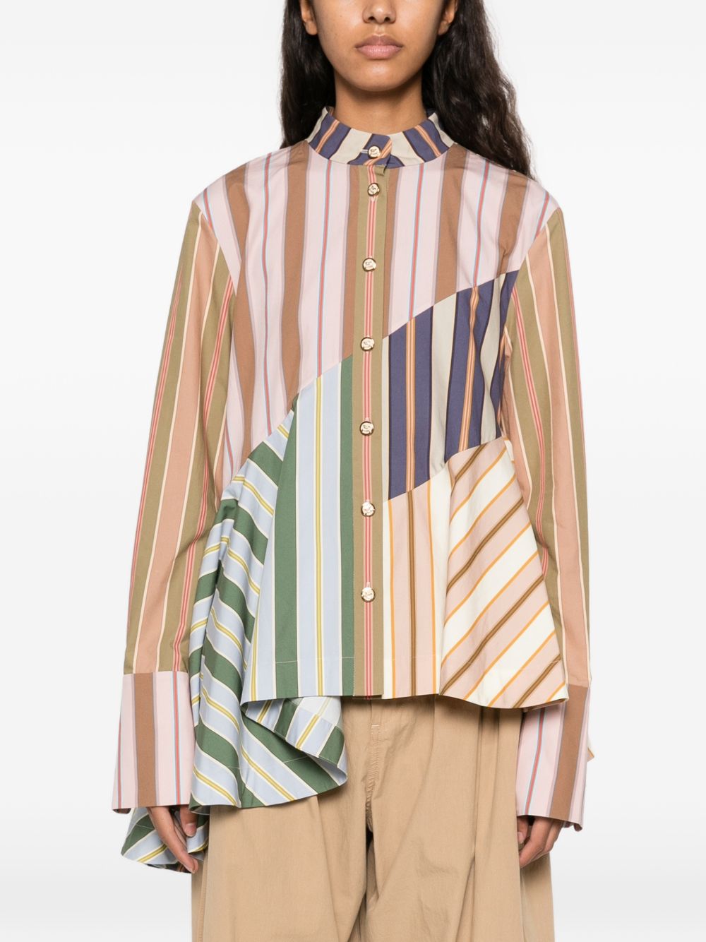 ZIMMERMANN Camicia a Peplo Clash in Popeline di Cotone a Righe