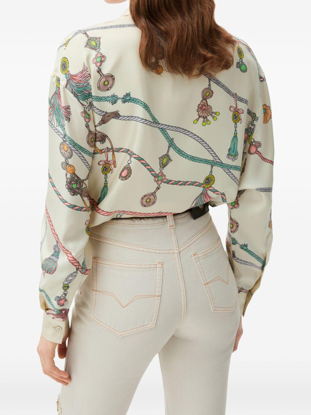 VERSACE Camicia avorio in seta con stampa multicolor