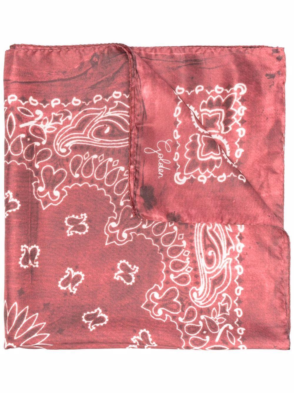 GOLDEN GOOSE Foulard in sera rossa con stampa paisley bianca