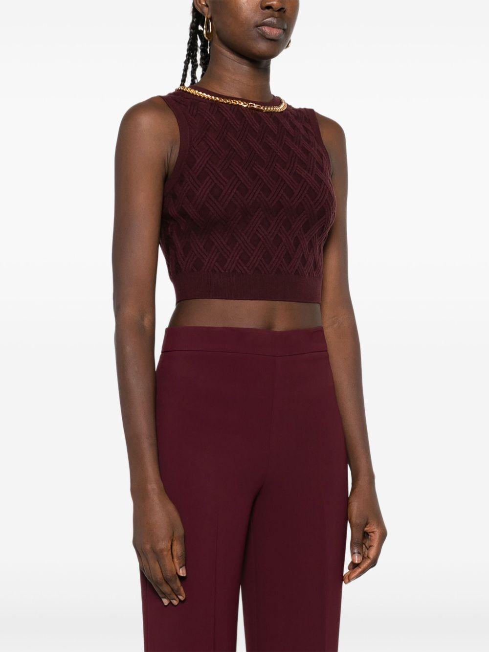 ELISABETTA FRANCHI Top in maglia a rombi bordeaux e dettaglio gioiello