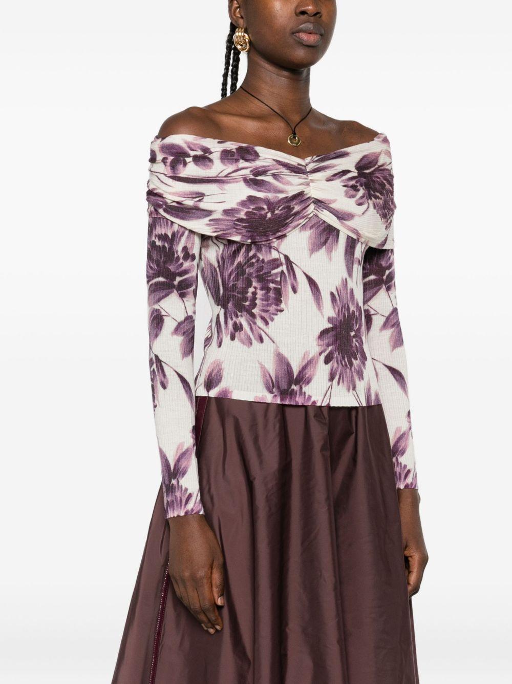 TWINSET Maglia con scollo bardot e stampa floreale