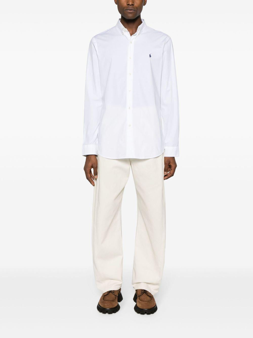 POLO RALPH LAUREN Camicia in cotone bianco con cavallino blu