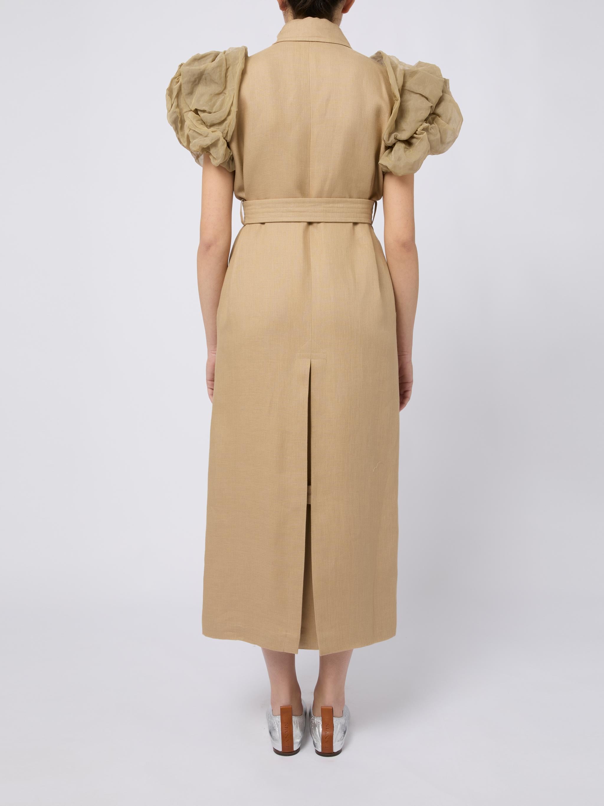 MAX MARA Spolverino Ecru lungo smanicato con rouches